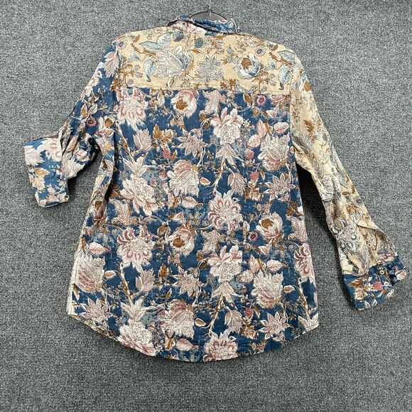 Caffe Marrakesh Shirt Womens M Patchwork Floral Button Up Boho Peasant Ranch - Picture 3 of 9
